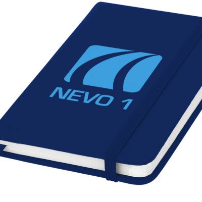 Block-notes e penna a sfera Patch-the-edge. Notebook a brossura con chiusura angolare a elastico.