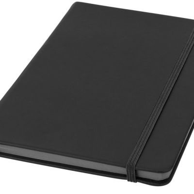 Notebook A5 con bordo colorato. Notebook A5 composto da 80 pagine color crema a righe (70 g/m²) con segnapagina e chiusura elastica