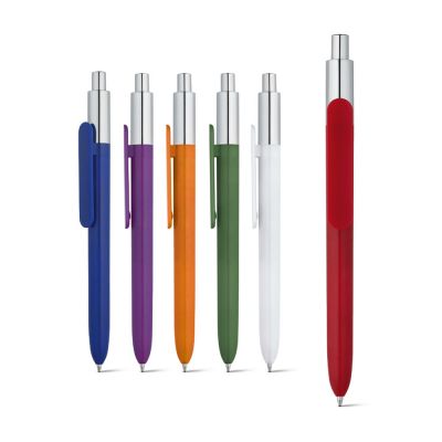 OCTUS. Penna a sfera multifunzione in plastica 4 in uno con refill blu, rosso, verde e nero e impugnatura in gomma