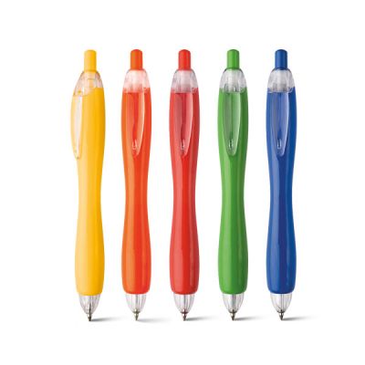 OCTUS. Penna a sfera multifunzione in plastica 4 in uno con refill blu, rosso, verde e nero e impugnatura in gomma